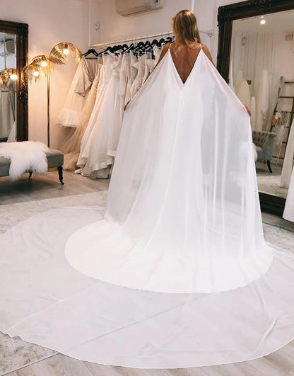 Watteau Train Boho Long Mermaid Wedding Dress