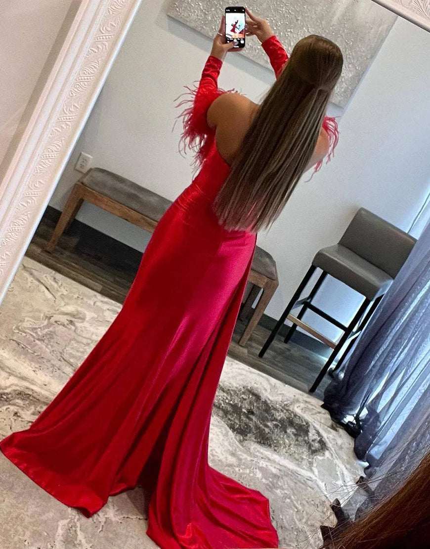Sweetheart Red Prom Dress with Sleeves