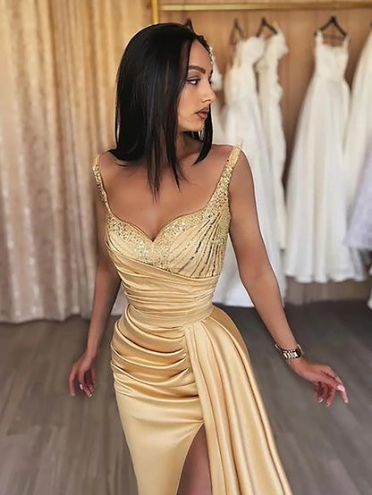 Sparkly Satin Sleeveless Long Prom Dress