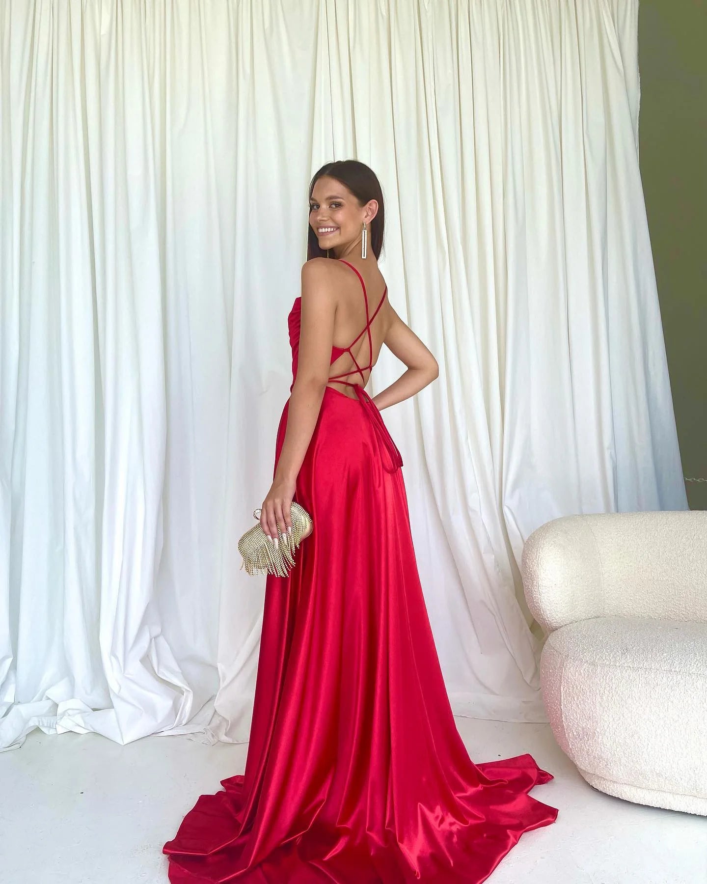 Spaghetti Straps A-line Backless Long Prom Dress With Split
