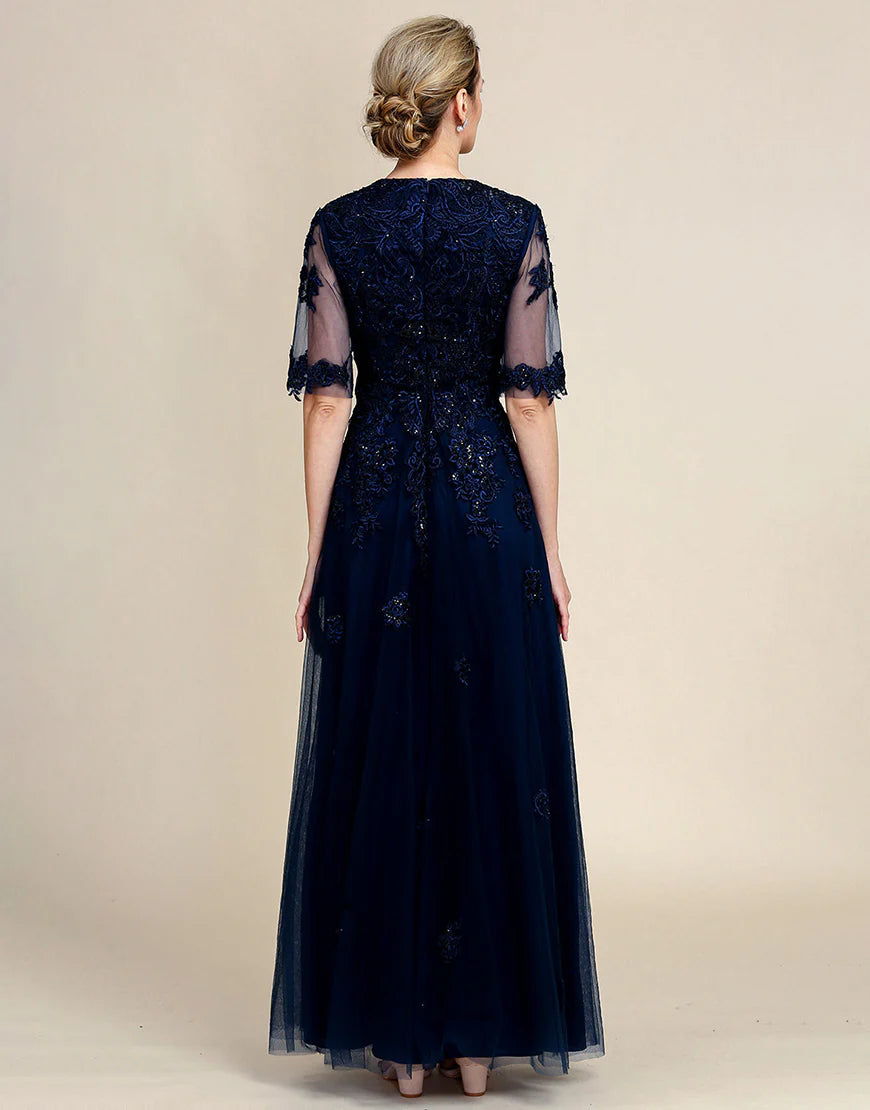 Sparkly Navy Beaded Mother of the Bride Dress with Lace