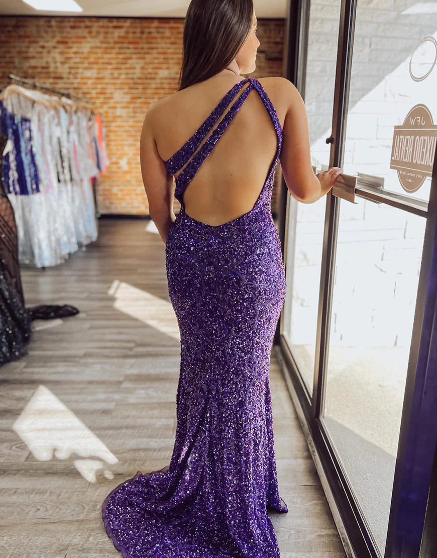 One Shoulder Long Prom Dress With Slit
