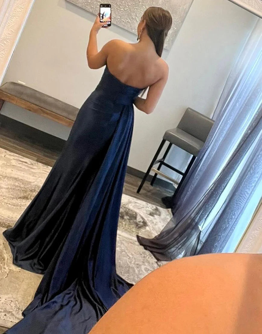 Sheath Navy Sweetheart Prom Dress with Split