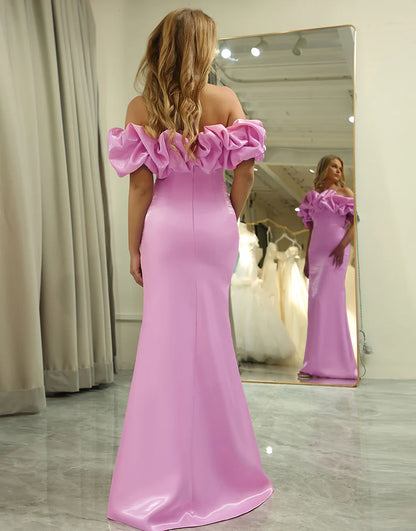 Off-the-Shoulder Floral Mermaid Long Prom Dress With Split