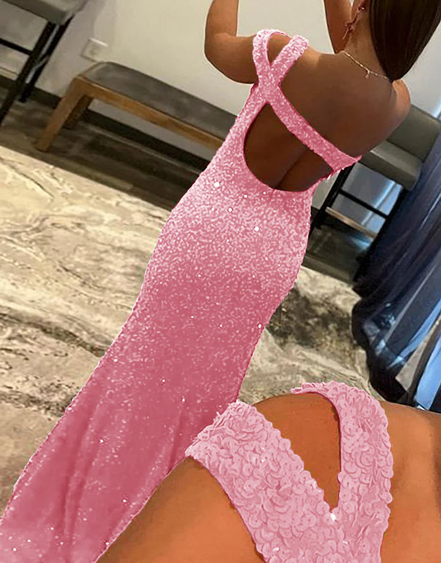 Mermaid One Shoulder Sequins Prom Dress With Slit