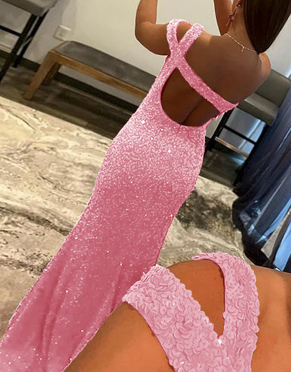 Mermaid One Shoulder Sequins Prom Dress With Slit