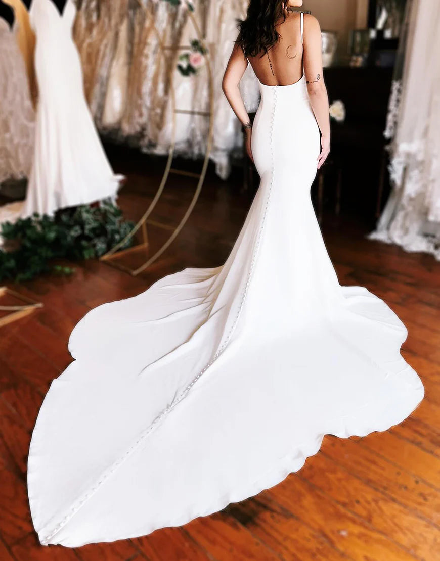 Satin Mermaid Wedding Dress with Detachable Sleeves