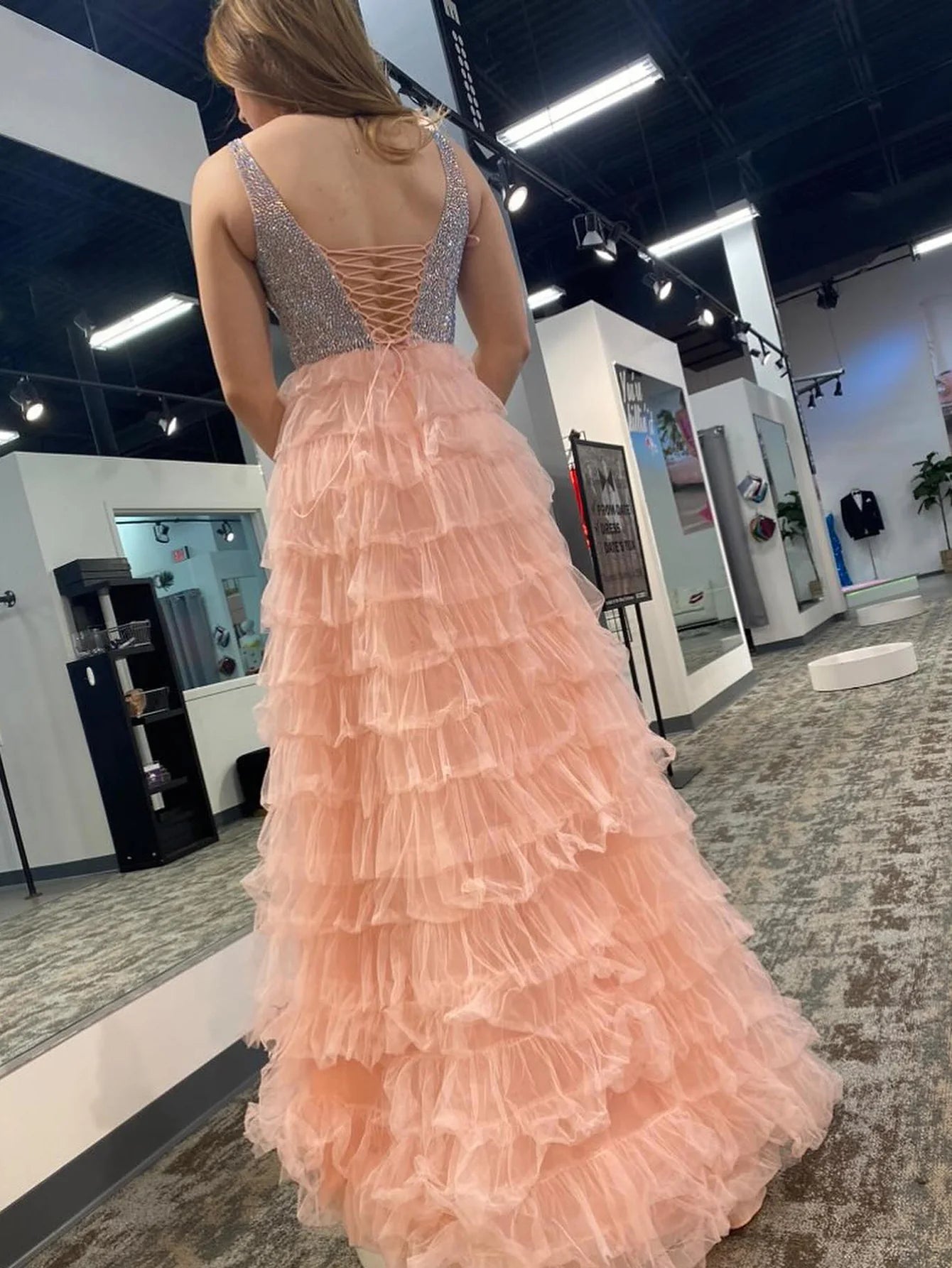 V Neck A Line Long Prom Dress With Beading