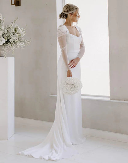 Sheath Long Sleeves Elegant Wedding Dress