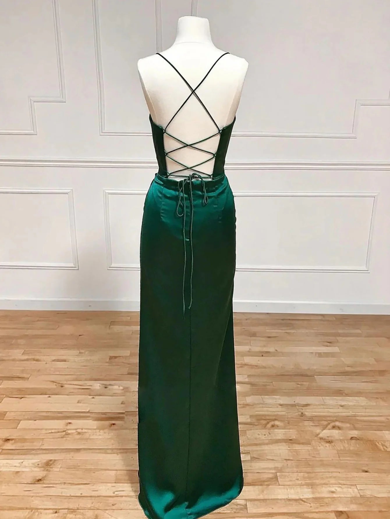 Dark Green Halter Corset Sheath Long Prom Dress With Slit