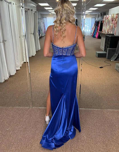 Mermaid Beading Corset Long Prom Dress With Slit