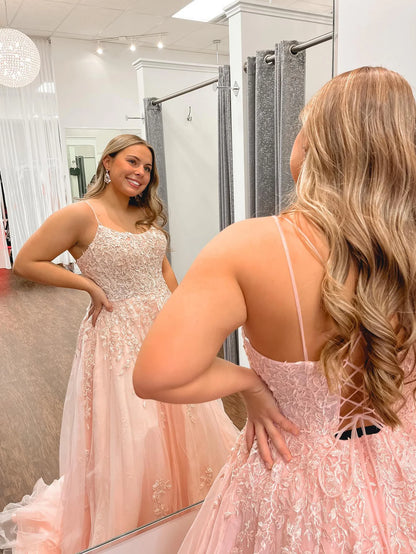 A Line Spaghetti Straps Long Prom Dress With Appliques