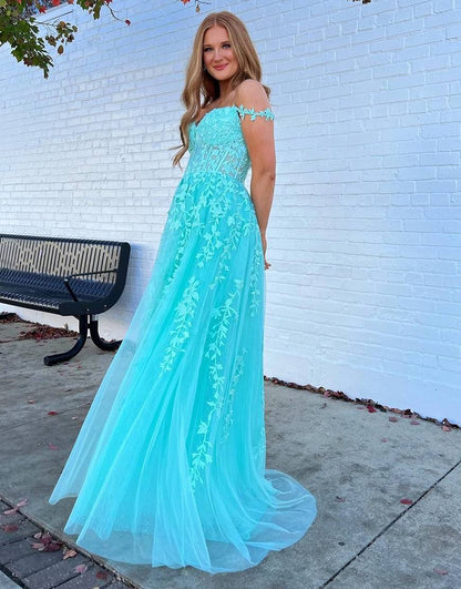 A-line Long Tulle Prom Dress with Appliques