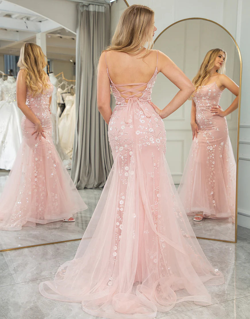Mermaid Spaghetti Straps Long Prom Dress With Appliques