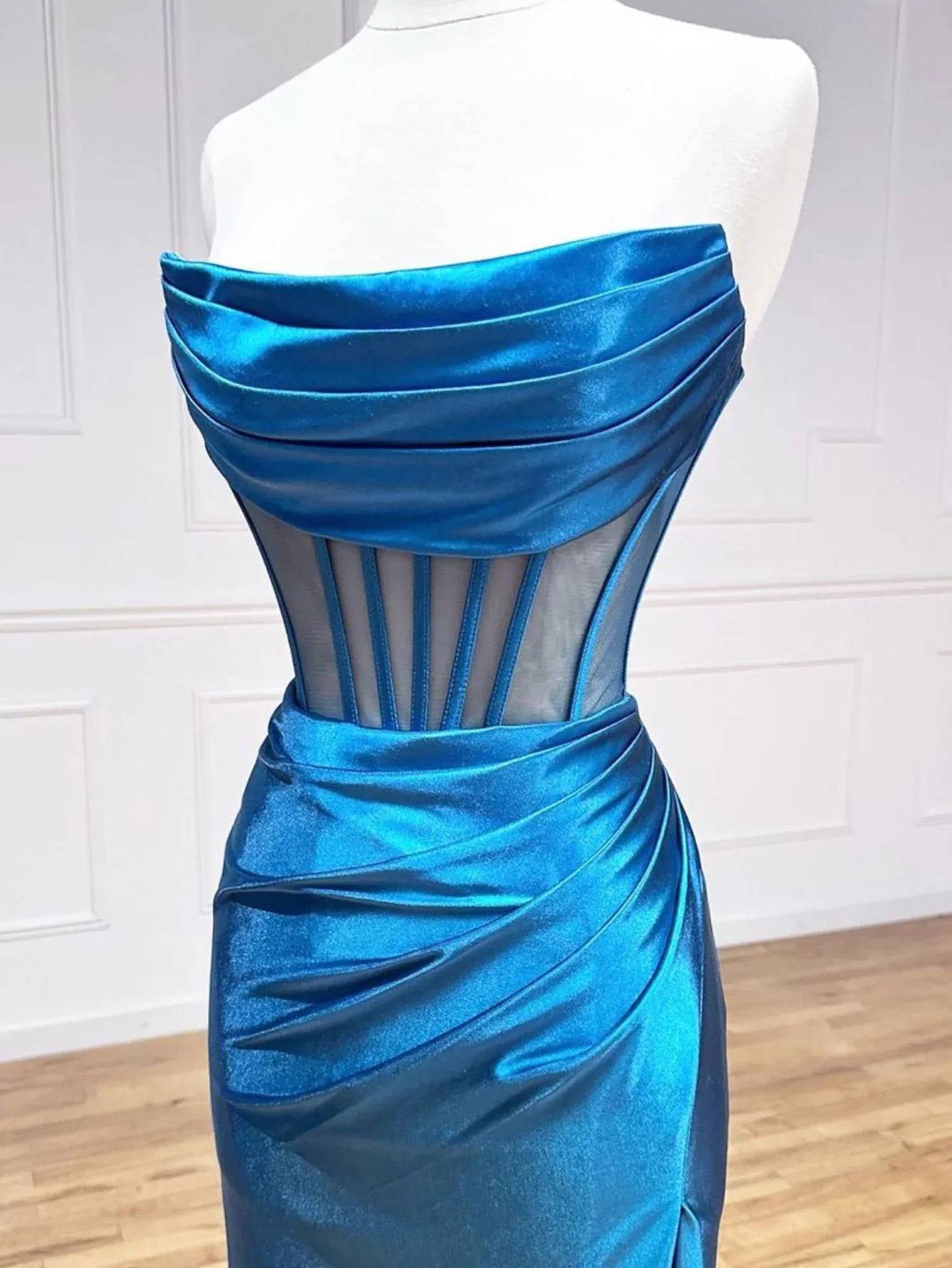 Mermaid Strapless Corset Long Prom Dress With Slit