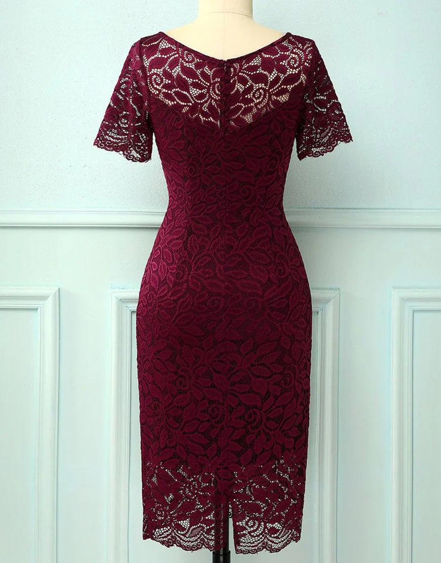 Lace Burgundy Mother of the Bride Dress