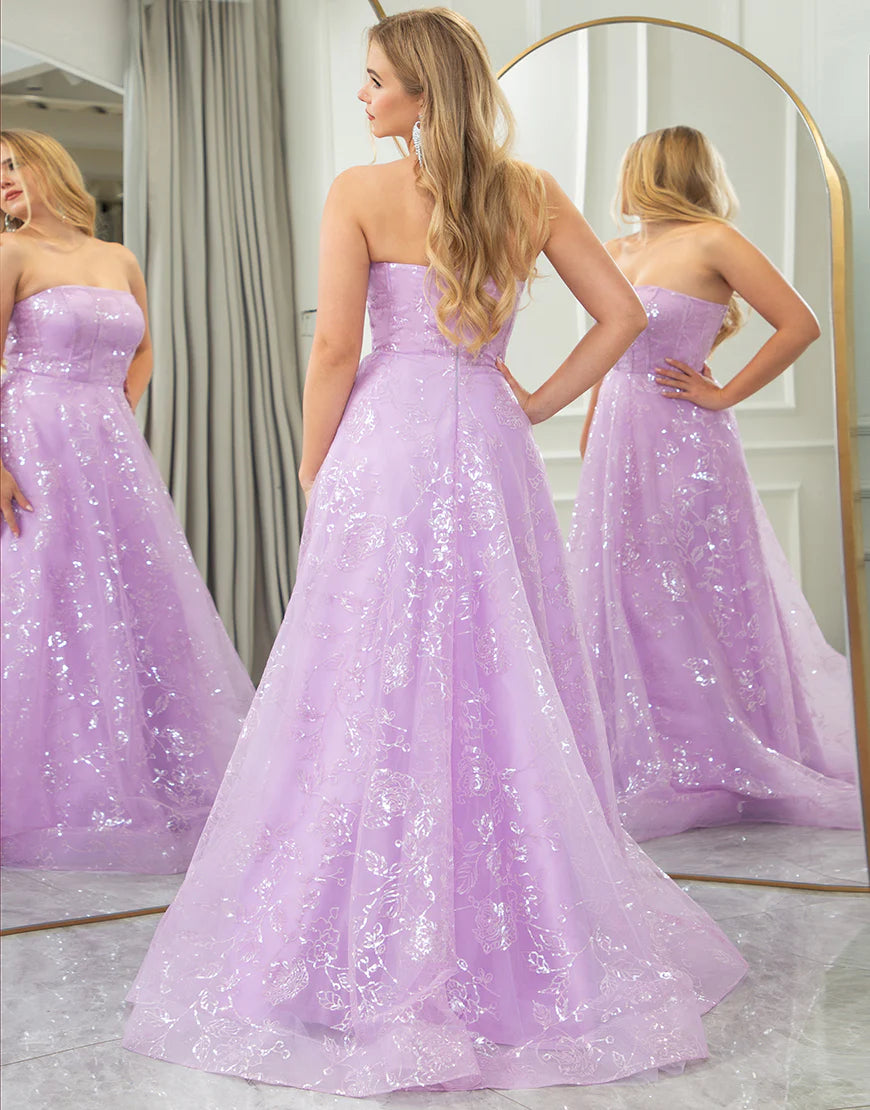 Sparkly Lilac A Line Off The Shoulder Long Prom Dress
