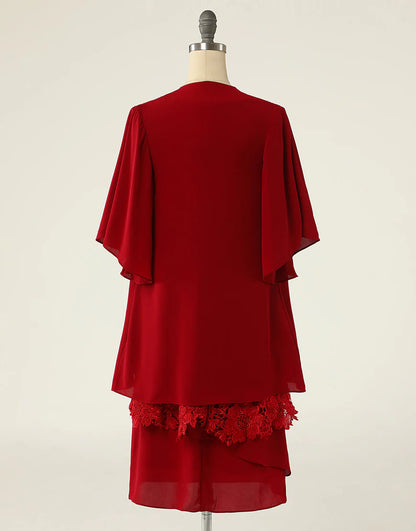Dark Red Two Piece Mother of the Bride Dress with Lace