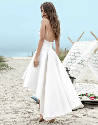 Spaghetti Straps High Low Bridal Dress