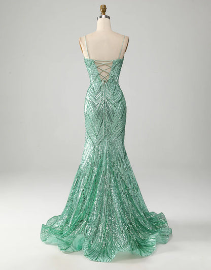 Mermaid Spaghetti Strap Long Prom Dress With Slit