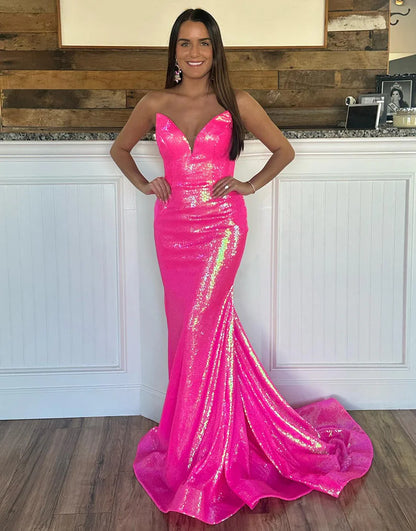 Sparkly Fuchsia Mermaid Off The Shoulder Long Prom Dress