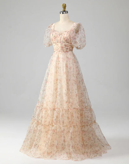 A-Line Long Wrinkles Tiered Prom Dress