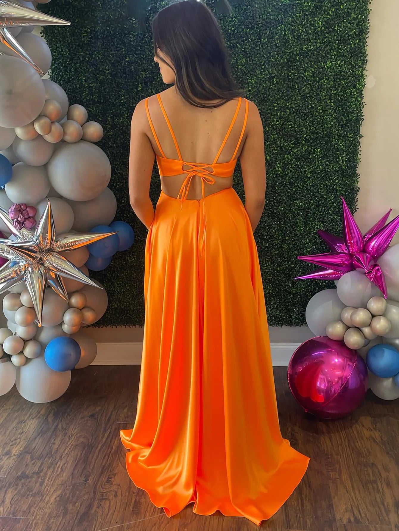 Spaghetti Straps A Line Long Prom Dress With Slit