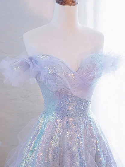 A Line Sweetheart Sequin Long Prom Dress