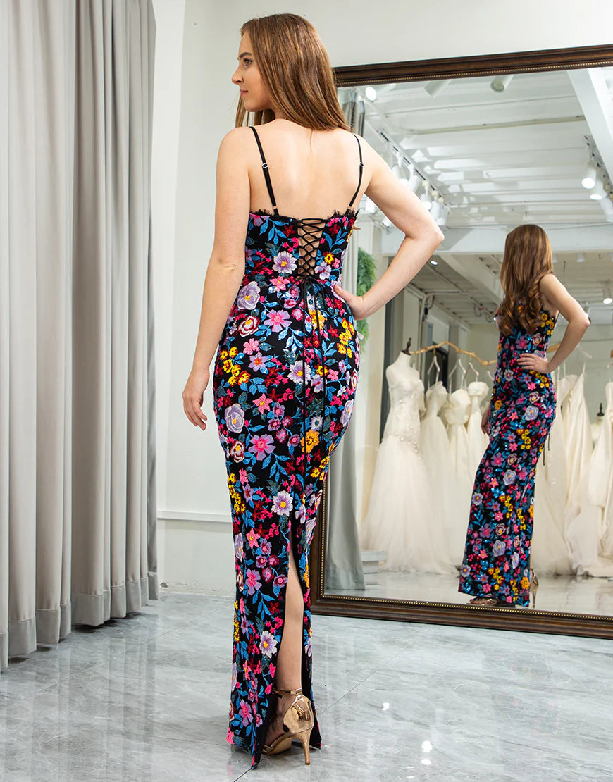 Mermaid Spaghetti Straps Long Prom Dress With Embroidery