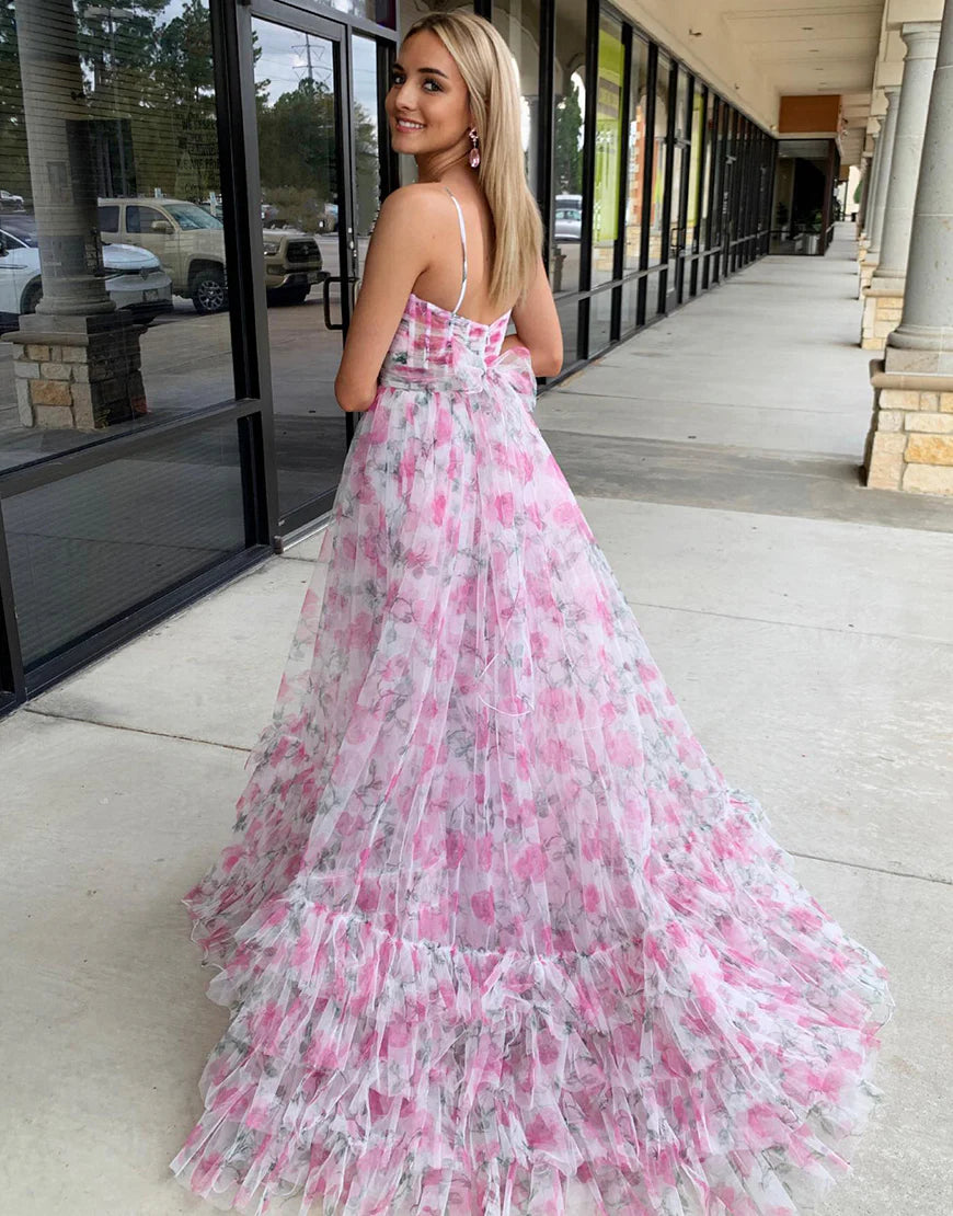 A-Line Halter Tiered Long Prom Dress