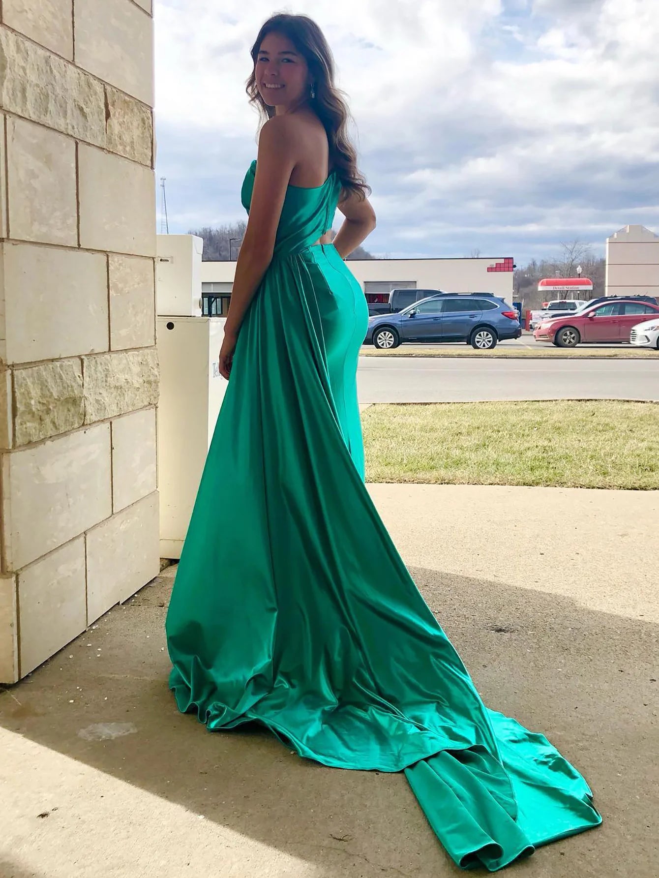 A Line One Shoulder Prom Dress