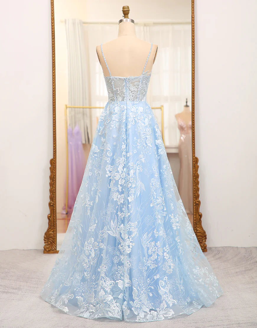 A Line Tulle Long Prom Dress With Appliques