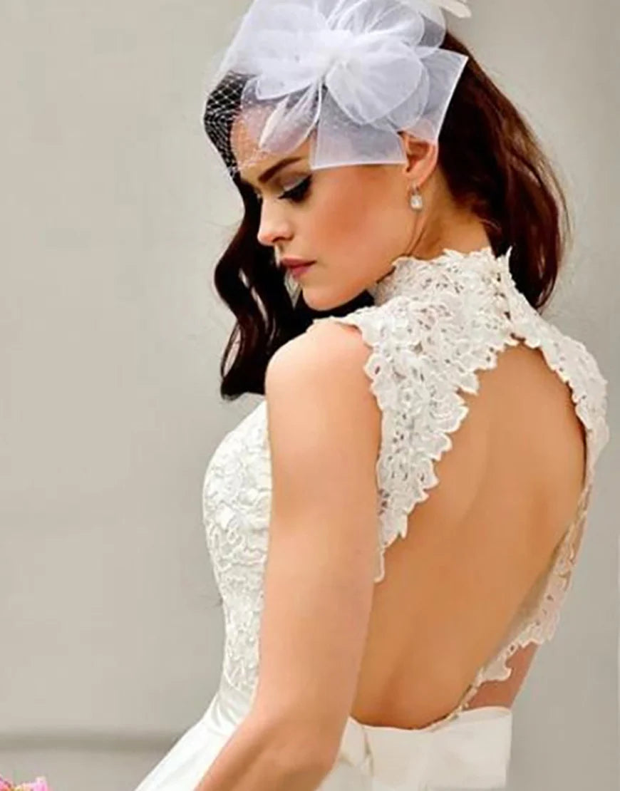 A Line Open Back Sleeveless Bridal Dress