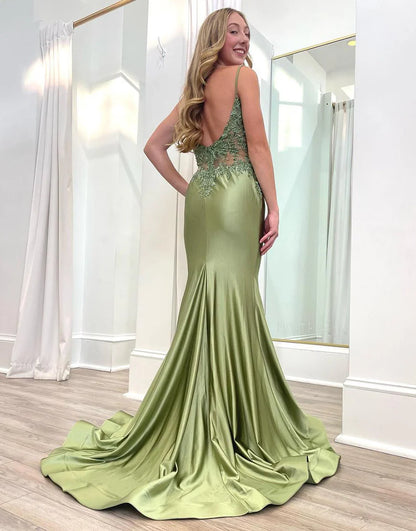 Mermaid Spaghetti Strap Backless Long Prom Dress