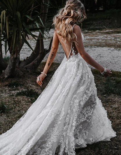 Lace Beach Wedding Dress with Split