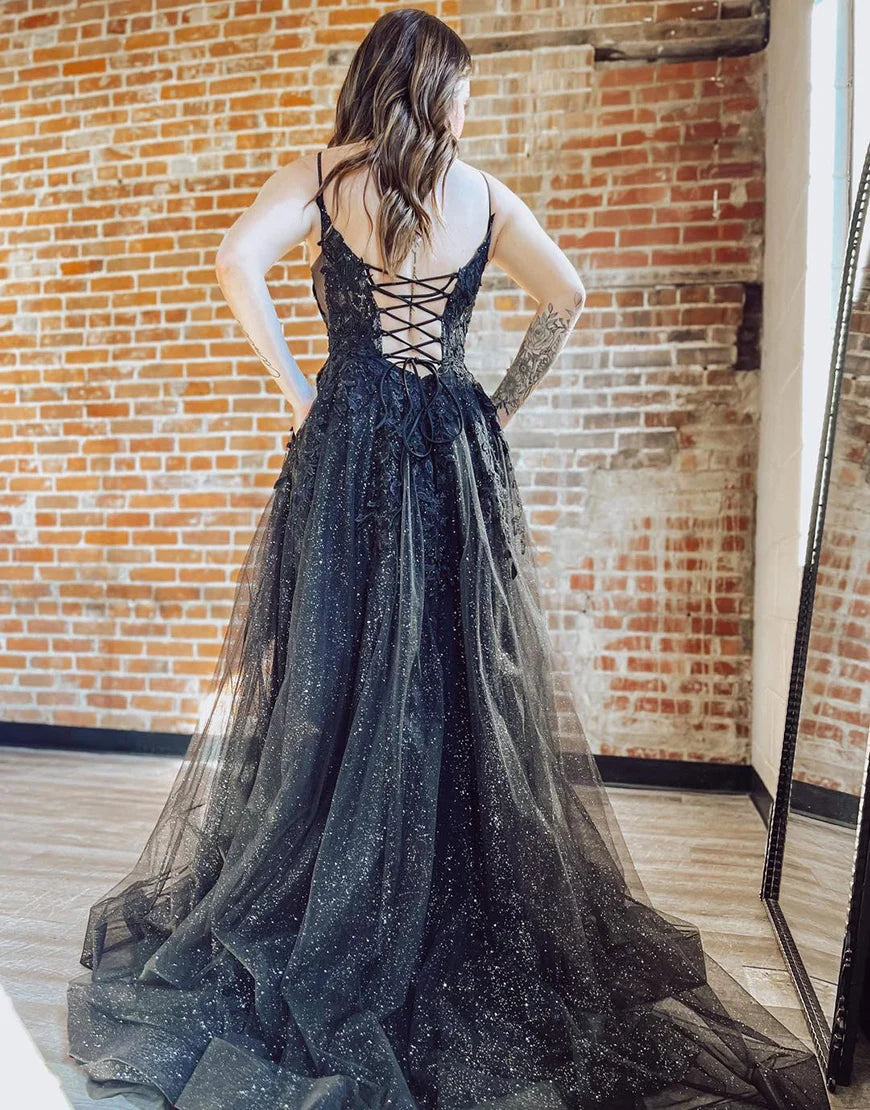 A-Line Tulle Long Prom Dress With Applique