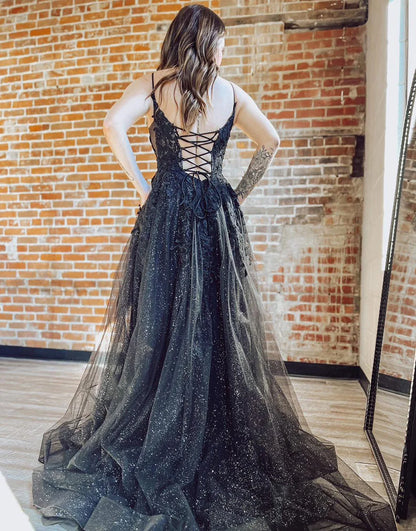 A-Line Tulle Long Prom Dress With Applique