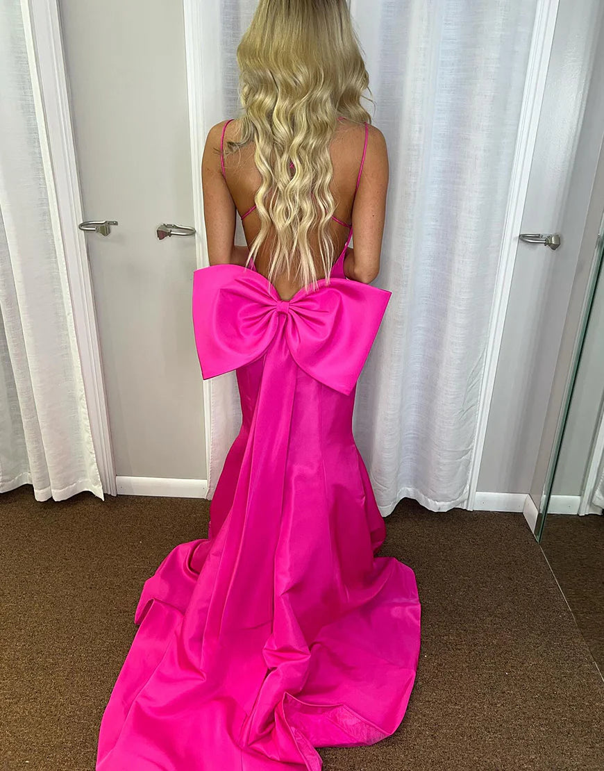 Mermaid V-Neck Long Prom Dress With Bow Tie