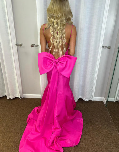 Mermaid V-Neck Long Prom Dress With Bow Tie