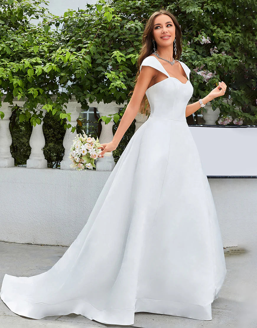 Simple Ivory Satin A-Line Wedding Dress