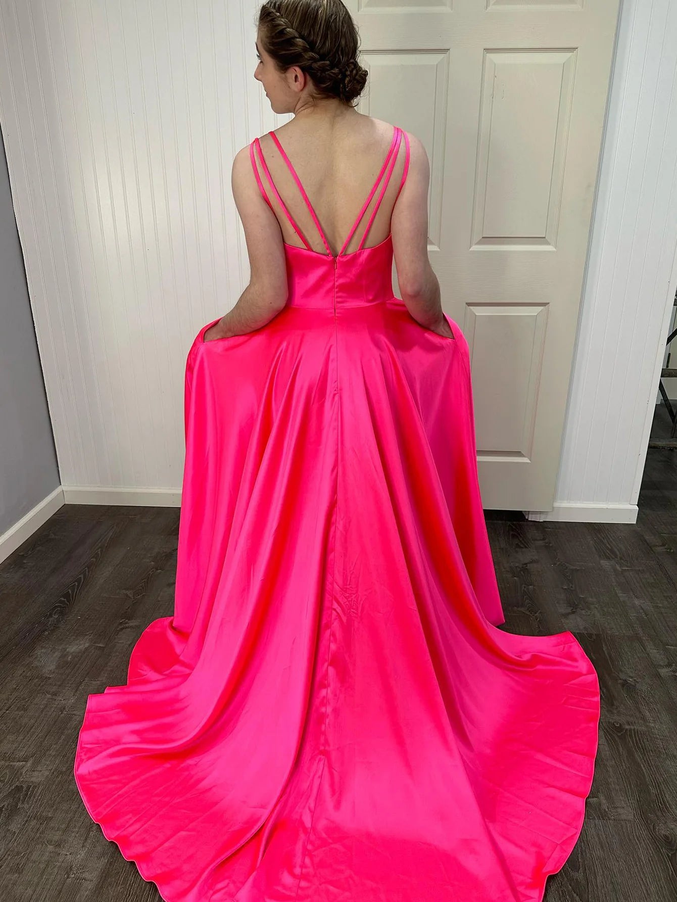 A Line V Neck Long Prom Dress With Slit