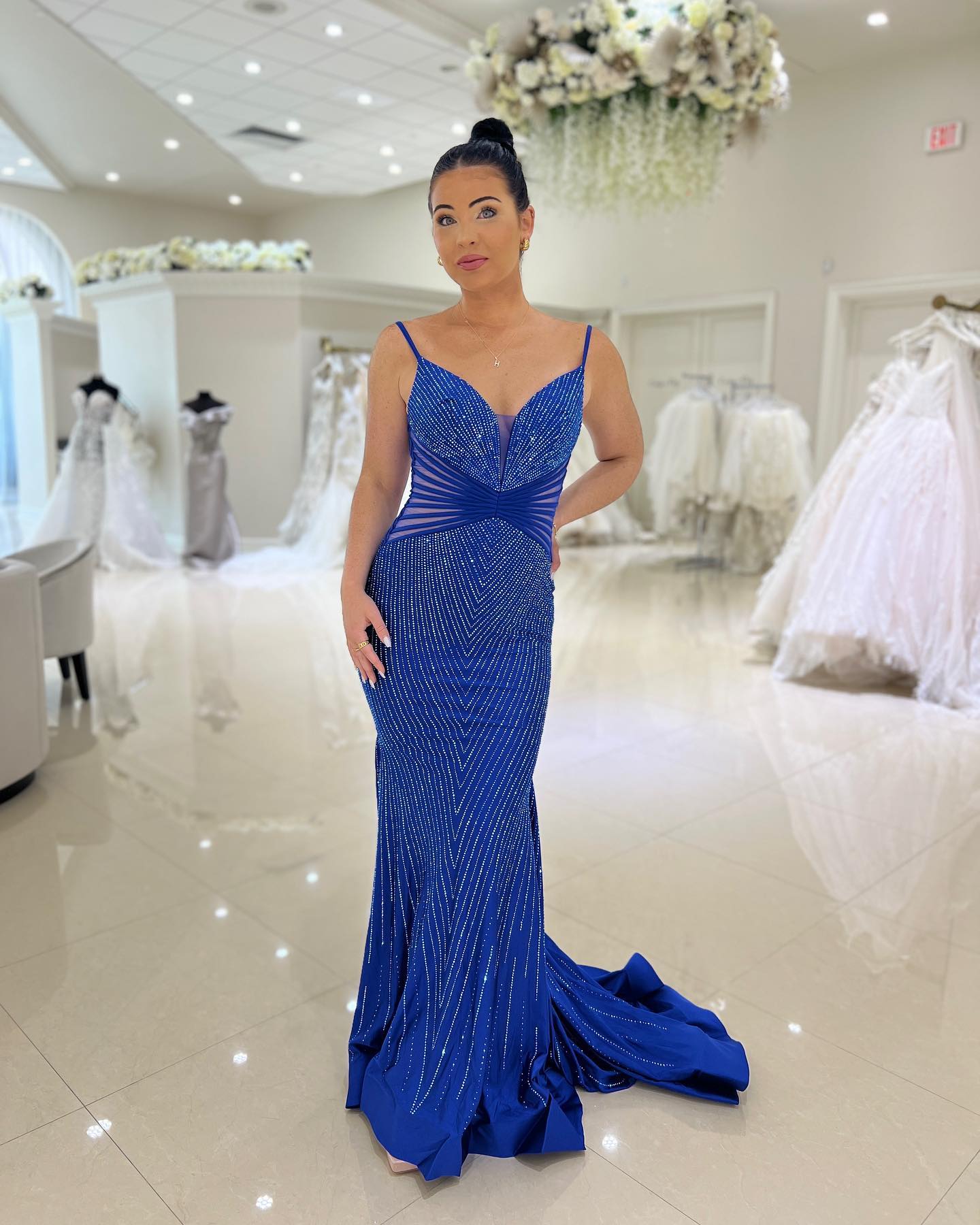 Sparkly Royal Blue Mermaid Long Prom Dress With Slit