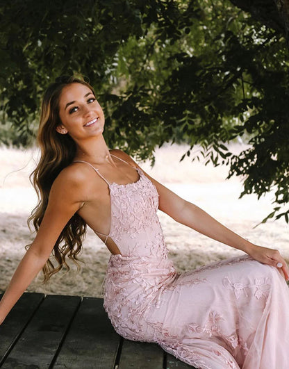 Mermaid Long Backless Tight Pink Prom Dress
