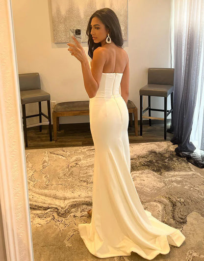 Sheath High Slit White Prom Dress