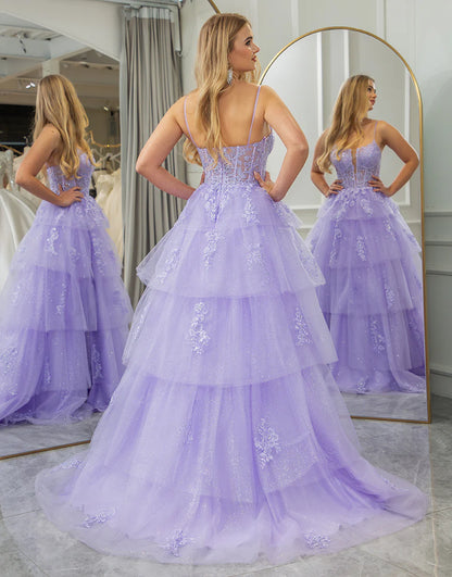 A Line Appliqued Long Prom Dress With Slit
