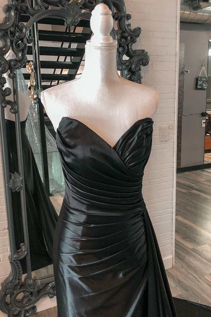 Ruching  Strapless Long Prom Dress with Attached Train