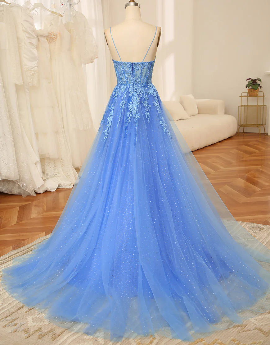 Spaghetti Strap Long Prom Dress With Appliqué