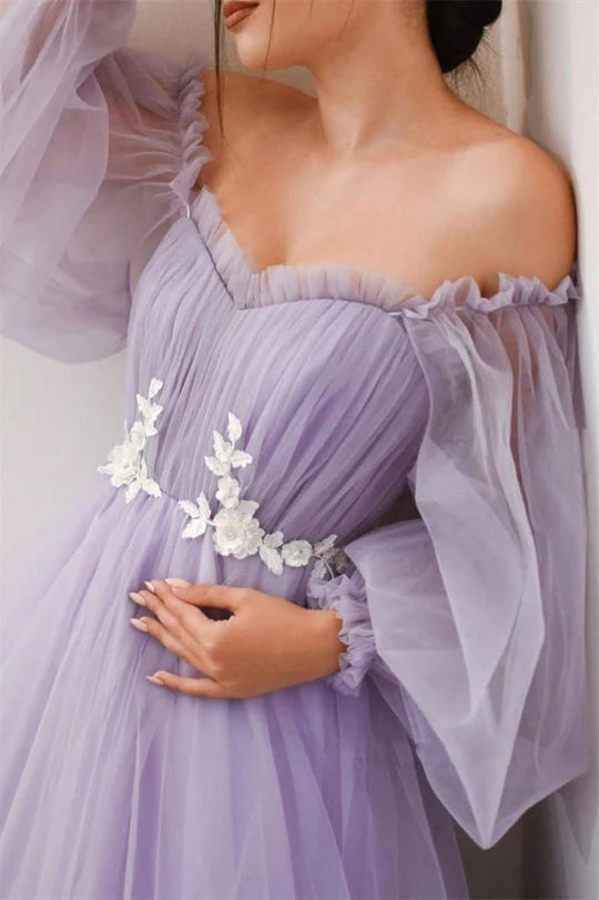 Off-the-Shoulder A-line Long Tulle Dress