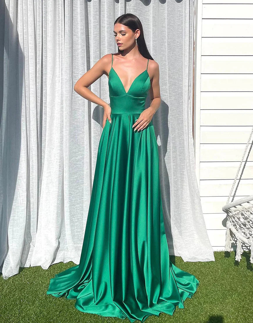 V-Neck A-Line Long Prom Dress