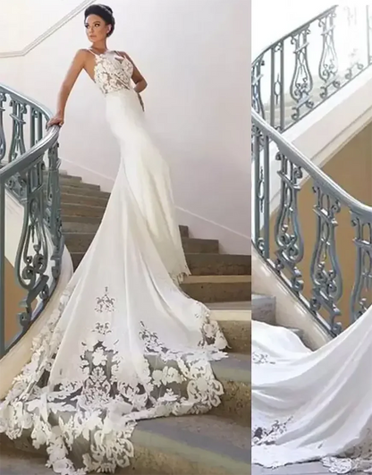 Mermaid Spaghetti Straps Ivory Long Bridal Dress